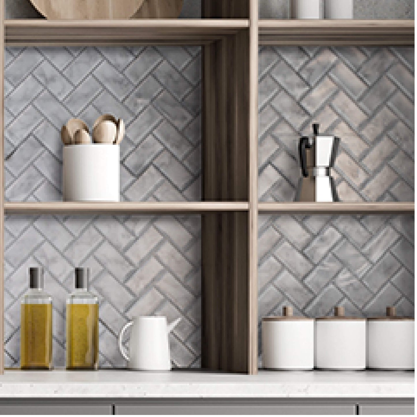 Marble Herringbone Backsplash