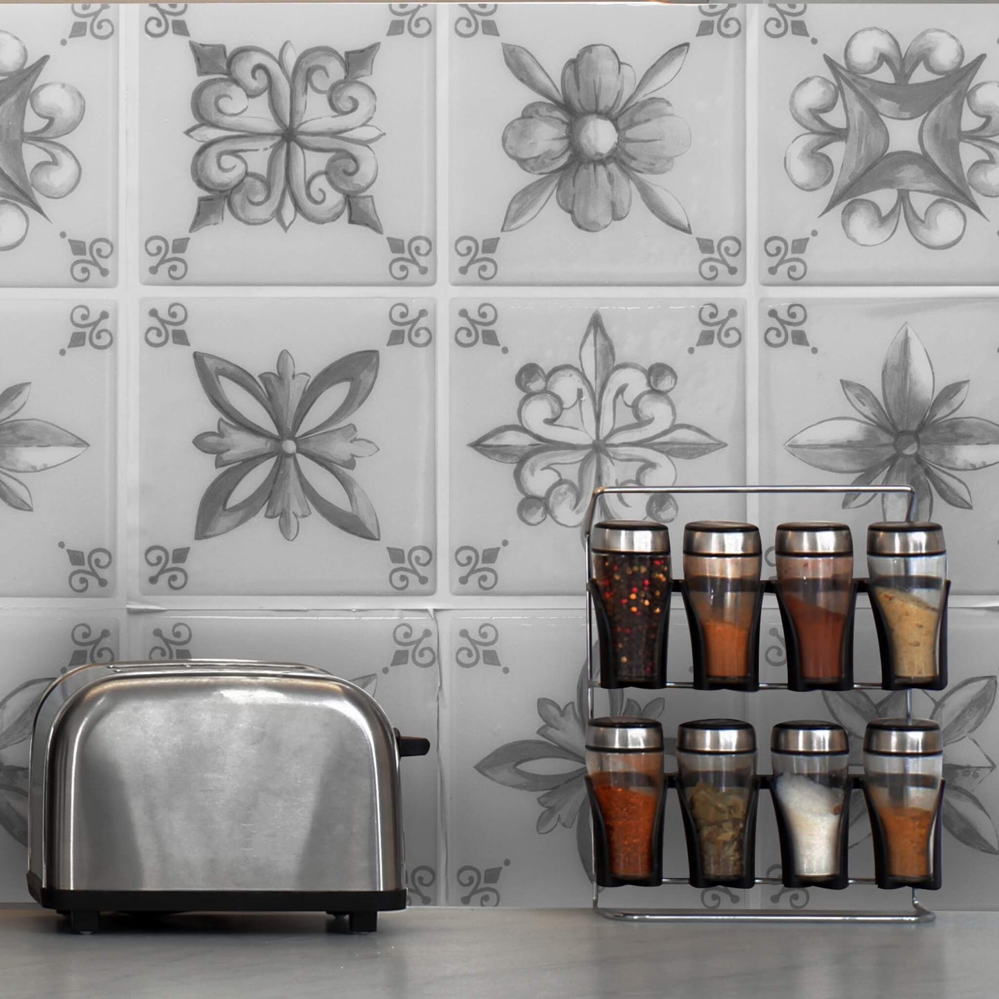 Painted Decorative Tiles Backsplash