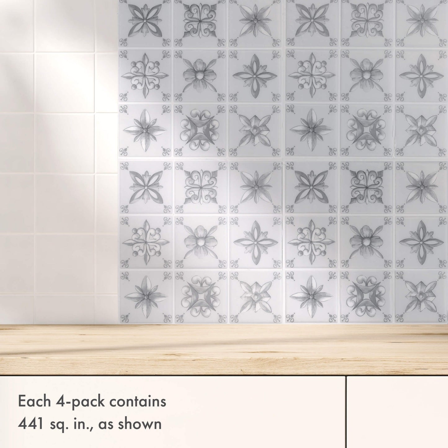 Painted Decorative Tiles – Peel and Stick Backsplash Tile 10.5x10.5" in Sculpted Artistic Finish