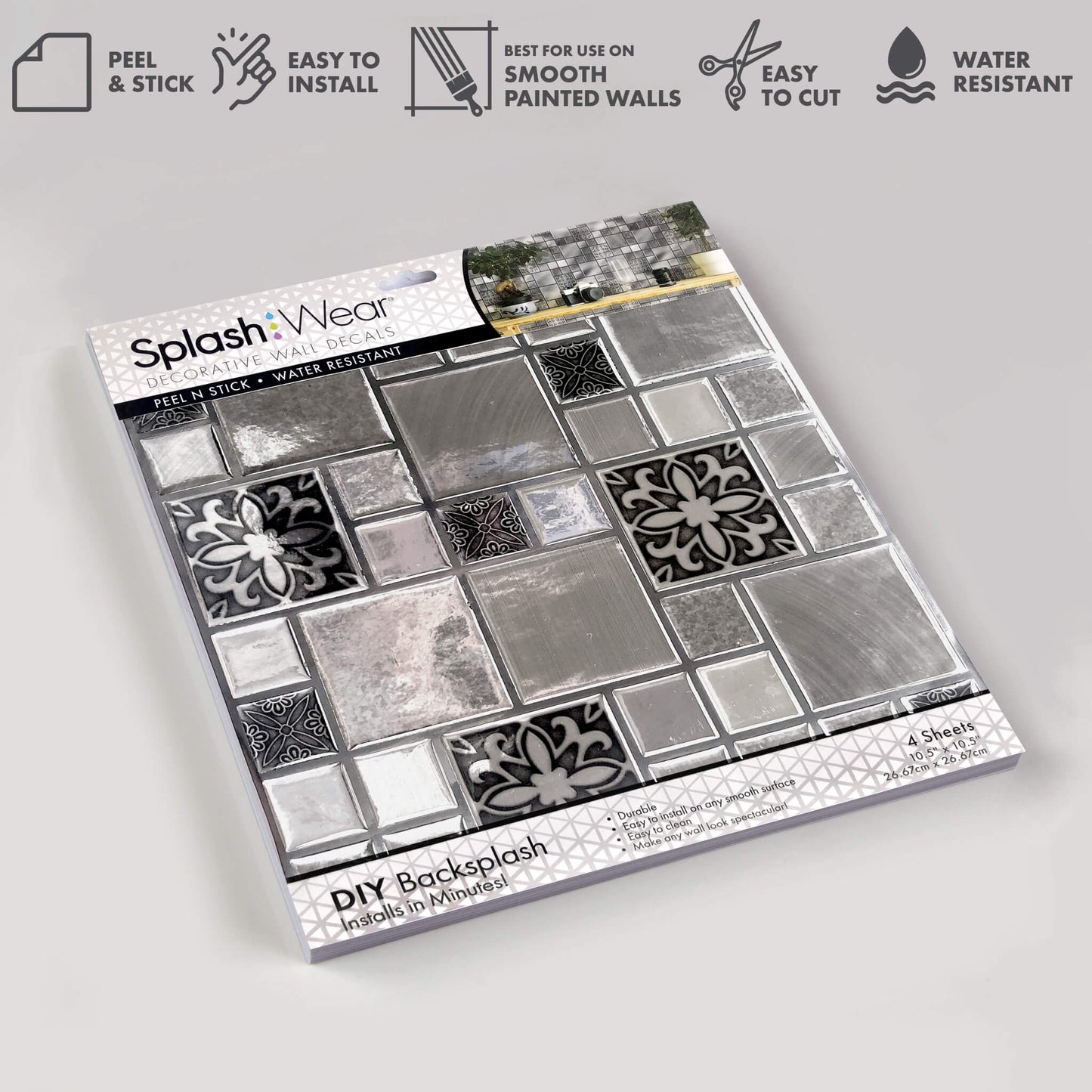 Silver Mosaic Squares Backsplash