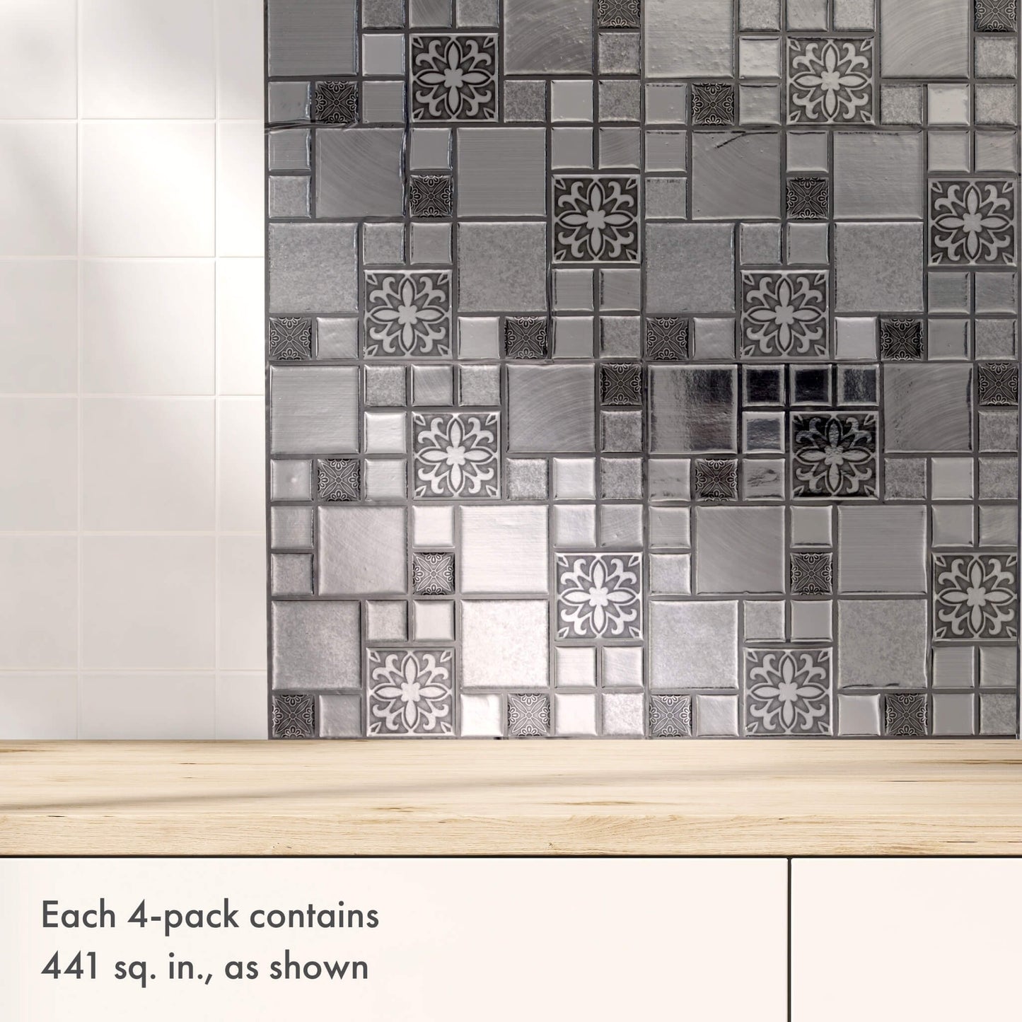 Silver Mosaic Squares Backsplash