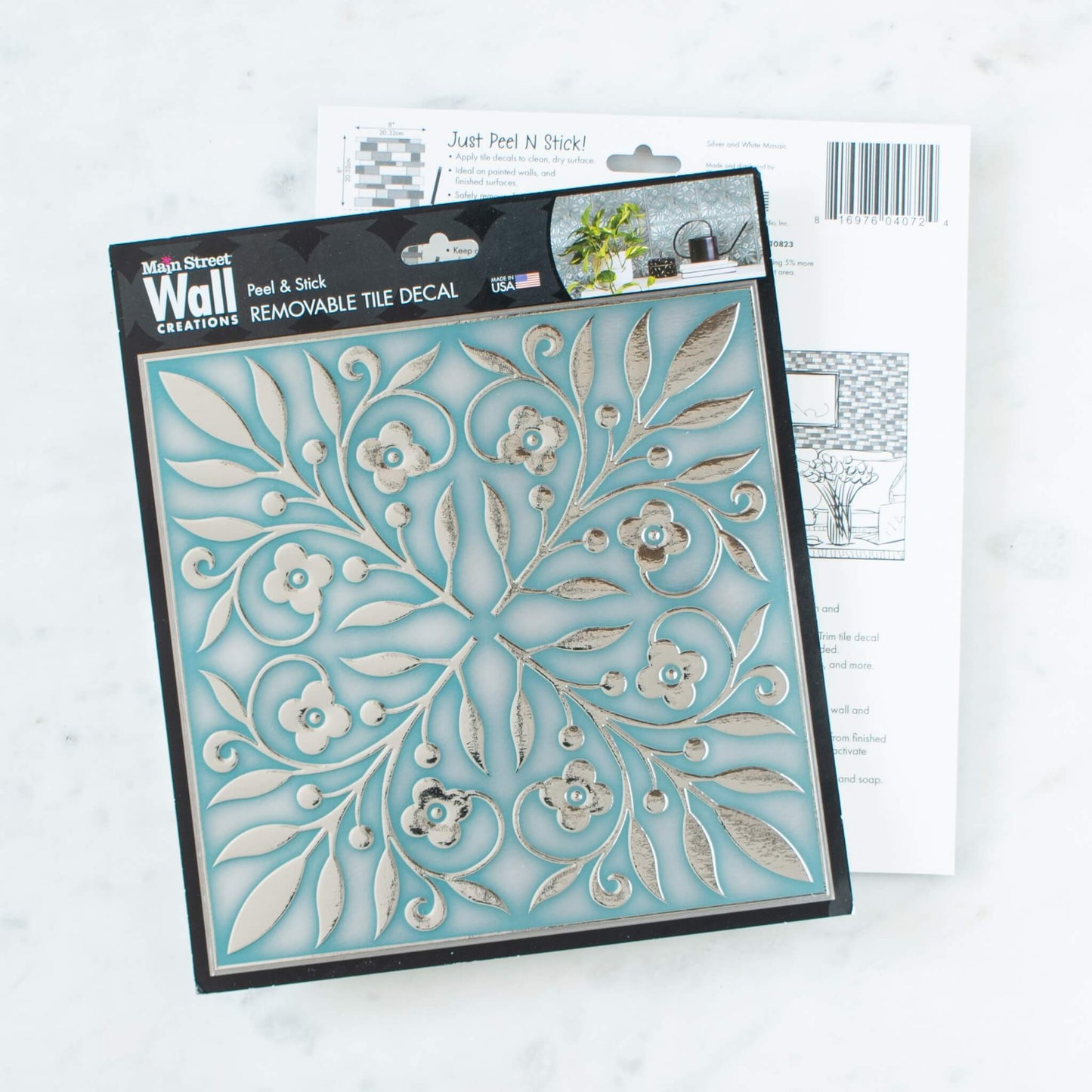 Teal and Silver Leaves Tile Decal