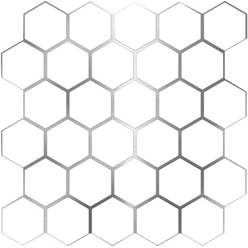White Silver Hexagon – Peel and Stick Wallpaper Tiles 8" x 8" in Geometric Hexagon Design