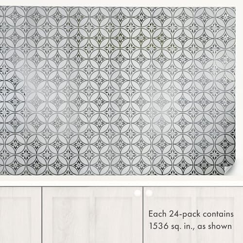 Floral Circles – Peel and Stick Wallpaper Tiles 8" x 8" in Silver Flower Design
