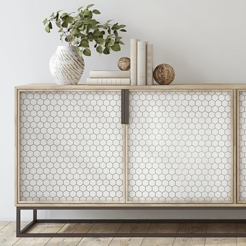 White Silver Hexagon – Peel and Stick Wallpaper Tiles 8" x 8" in Geometric Hexagon Design