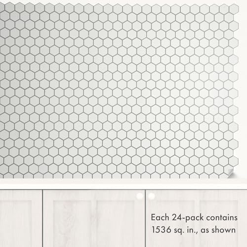 White Silver Hexagon – Peel and Stick Wallpaper Tiles 8" x 8" in Geometric Hexagon Design