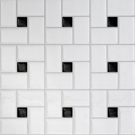 Country White Black – Peel and Stick Backsplash Tile 10.5x10.5" in Sculpted Basket Weave Design