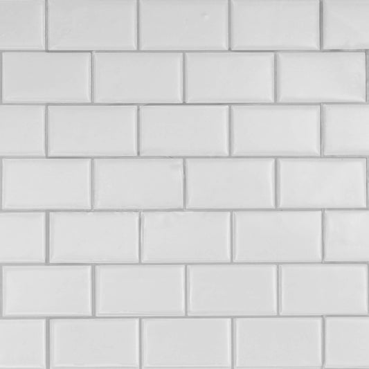 White Subway Backsplash – Peel and Stick Vinyl Tile 10x10" (4-Pack) in Sculpted Gloss Finish