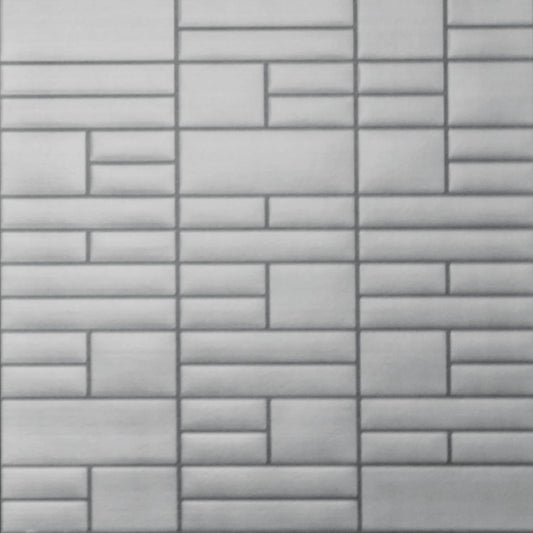 Brushed Silver – Peel and Stick Wallpaper Tiles 8" x 8" in Metallic Faux-Tin Finish
