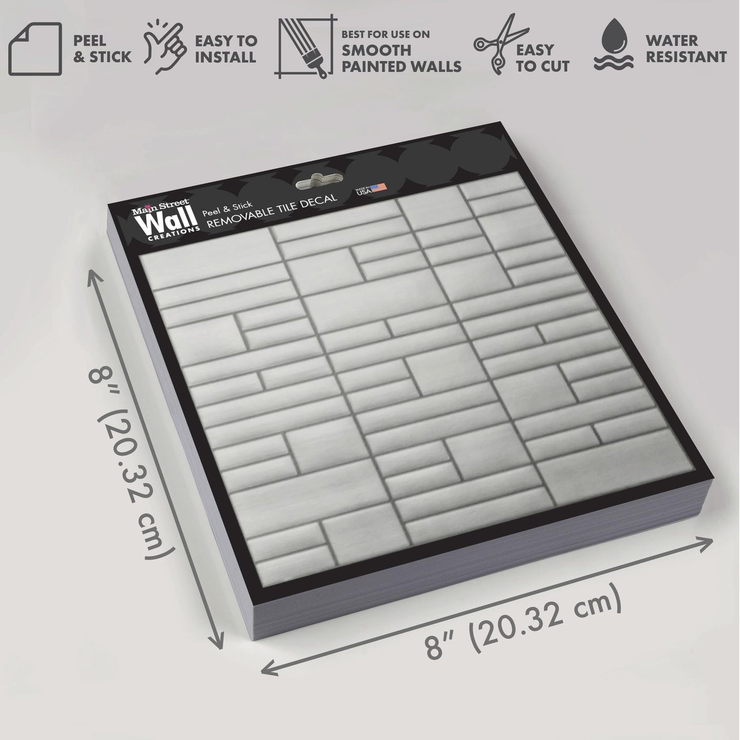 Brushed Silver – Peel and Stick Wallpaper Tiles 8" x 8" in Metallic Faux-Tin Finish