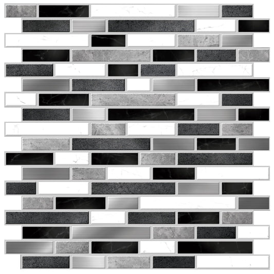Silver and White Mosaics – Peel and Stick Wallpaper Tiles 8" x 8" in Faux Marble, Metal, and Ceramic Mosaic