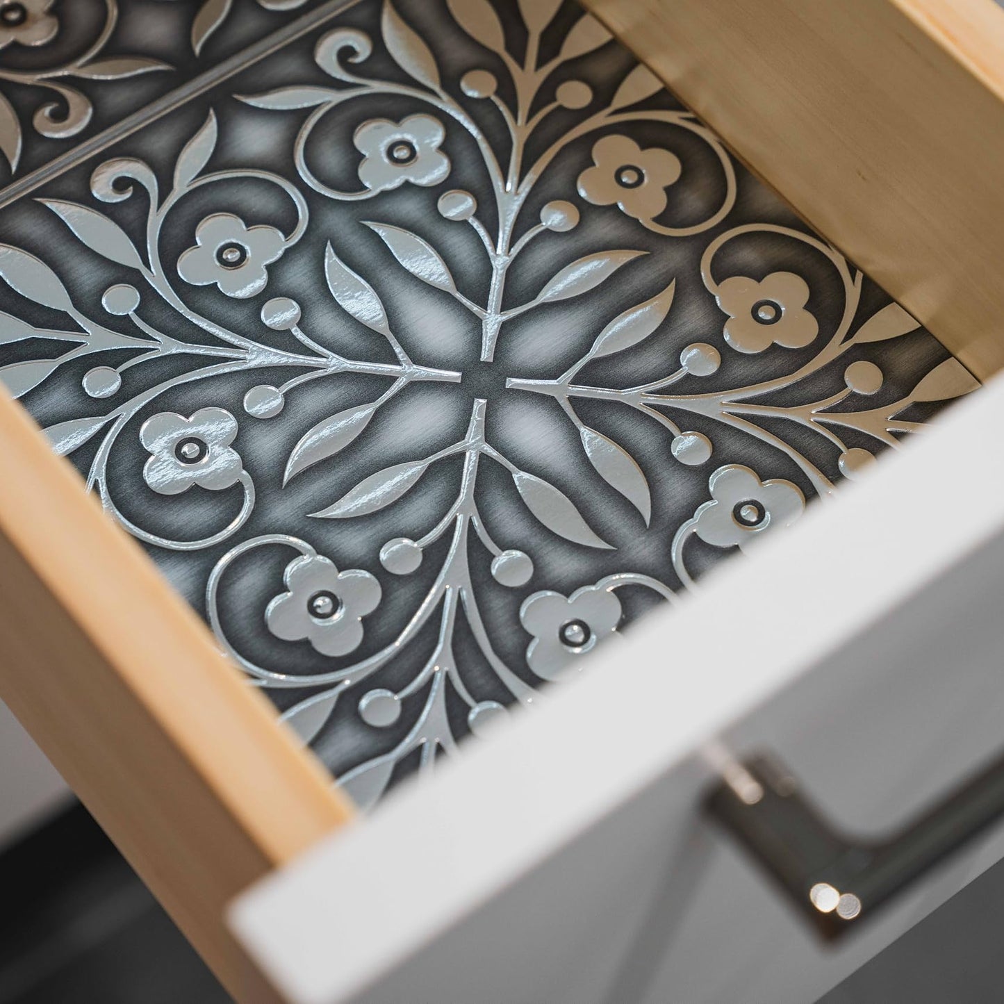Brushed Nickel and Silver Leaves Tile Decal