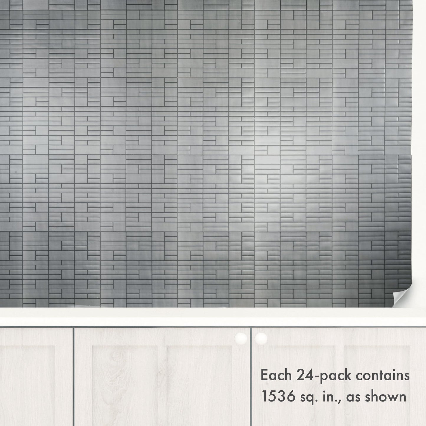 Brushed Silver – Peel and Stick Wallpaper Tiles 8" x 8" in Metallic Faux-Tin Finish