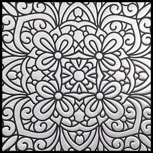 Silver Inked Garden – Peel and Stick Wall Tile Decal 8x8" in Metallic Black Floral Design