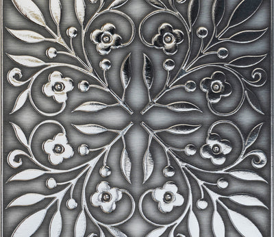 Brushed Nickel and Silver Leaves Peel and Stick Wallpaper Tiles - 24 Pack