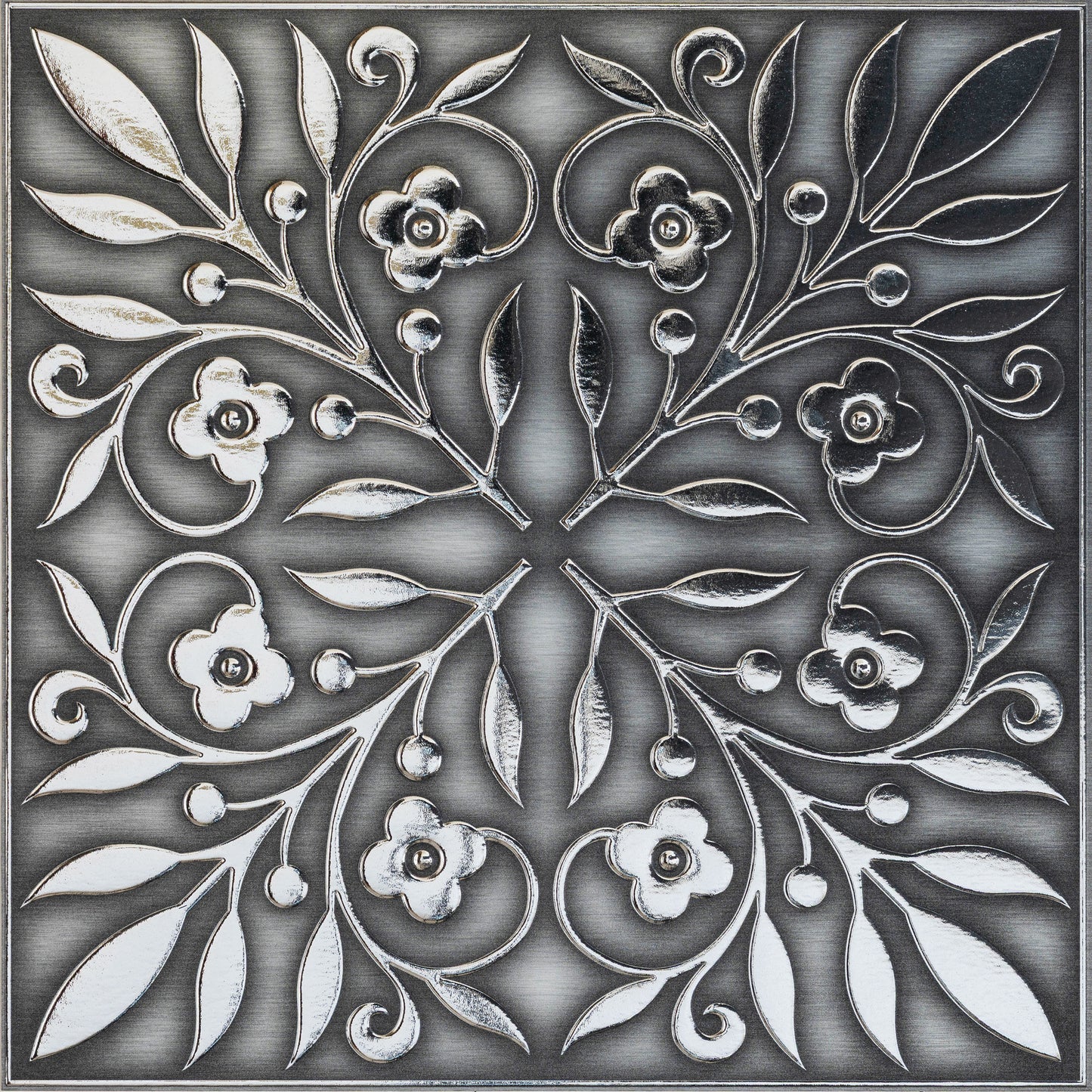 Brushed Nickel and Silver Leaves Tile Decal