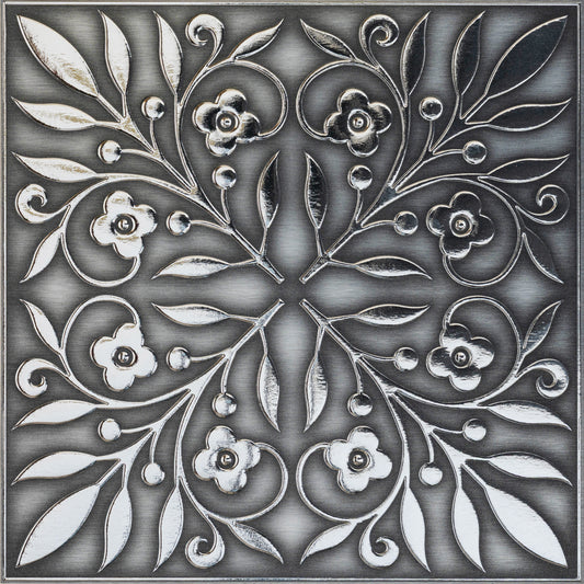 Brushed Nickel and Silver Leaves Peel and Stick Tile – Removable 8x8" Metallic Wall Decal for Elegant DIY & Home Decor