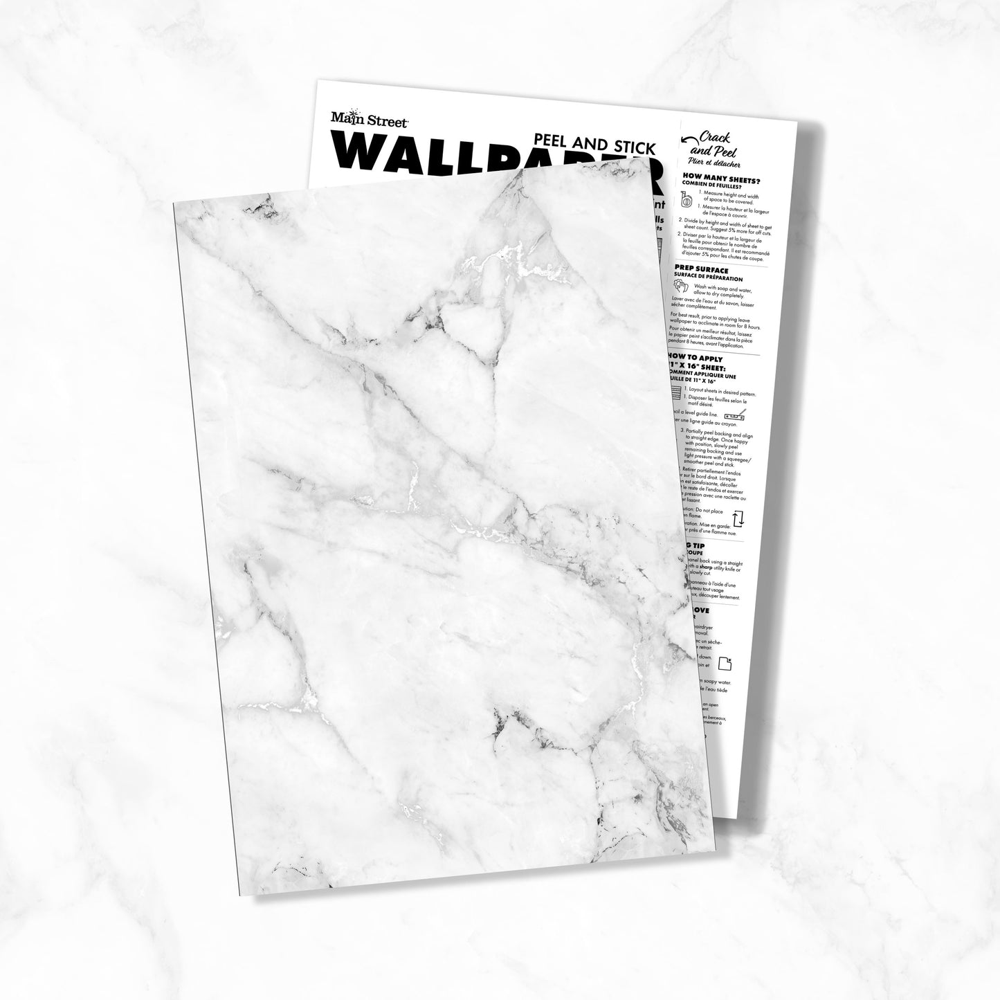 Peel and Stick Wallpaper Sheets – Carrara Marble Design