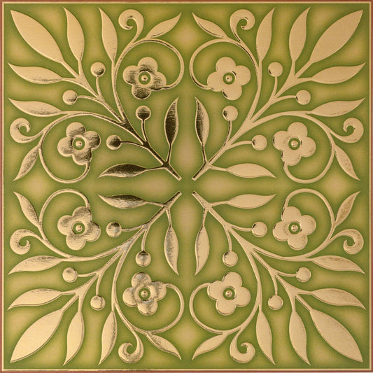 Gold and Green Leaves Wall Tile – Peel and Stick 8x8" DIY Tile for Accent Walls & Crafts