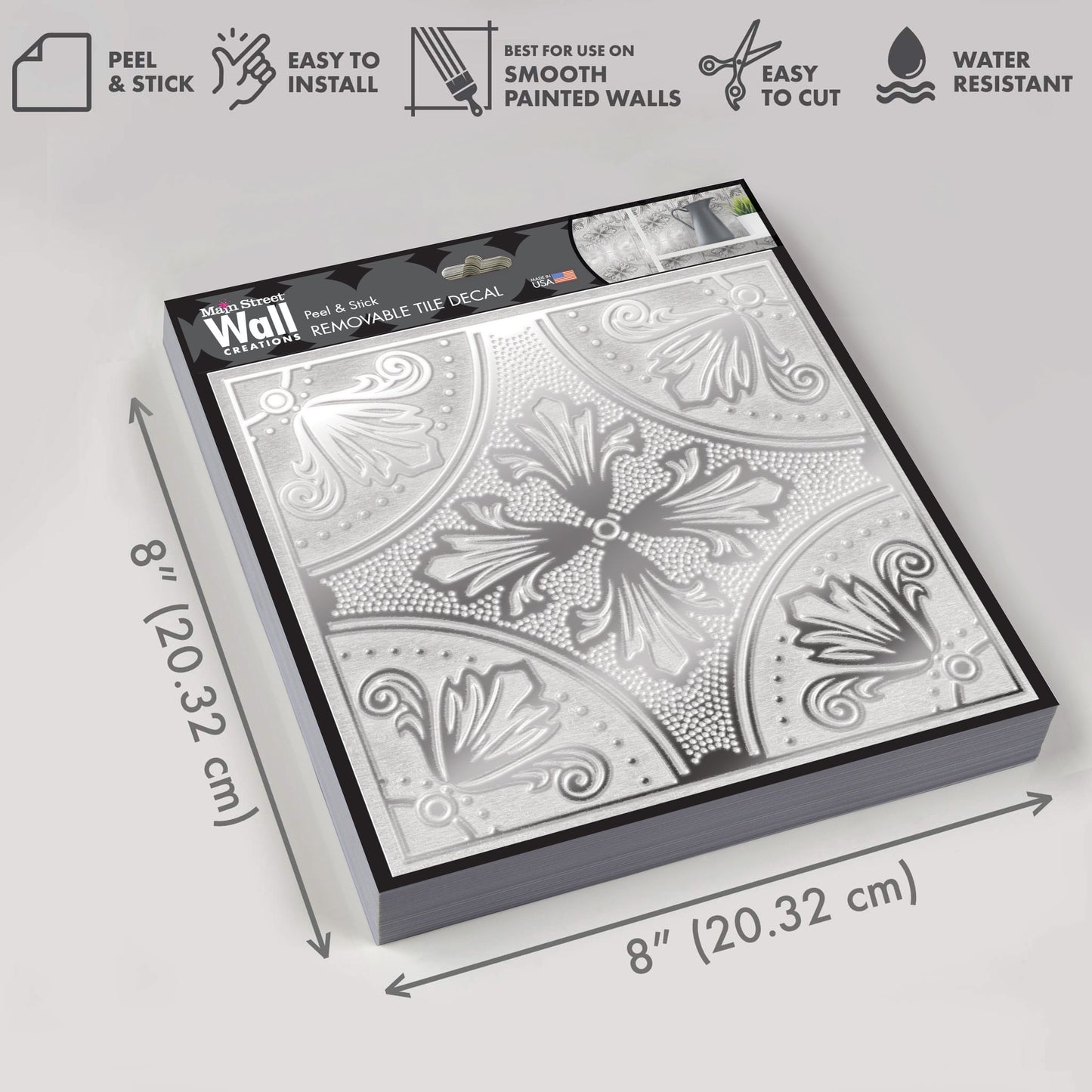White Painted Silver Fleur Tile Decal