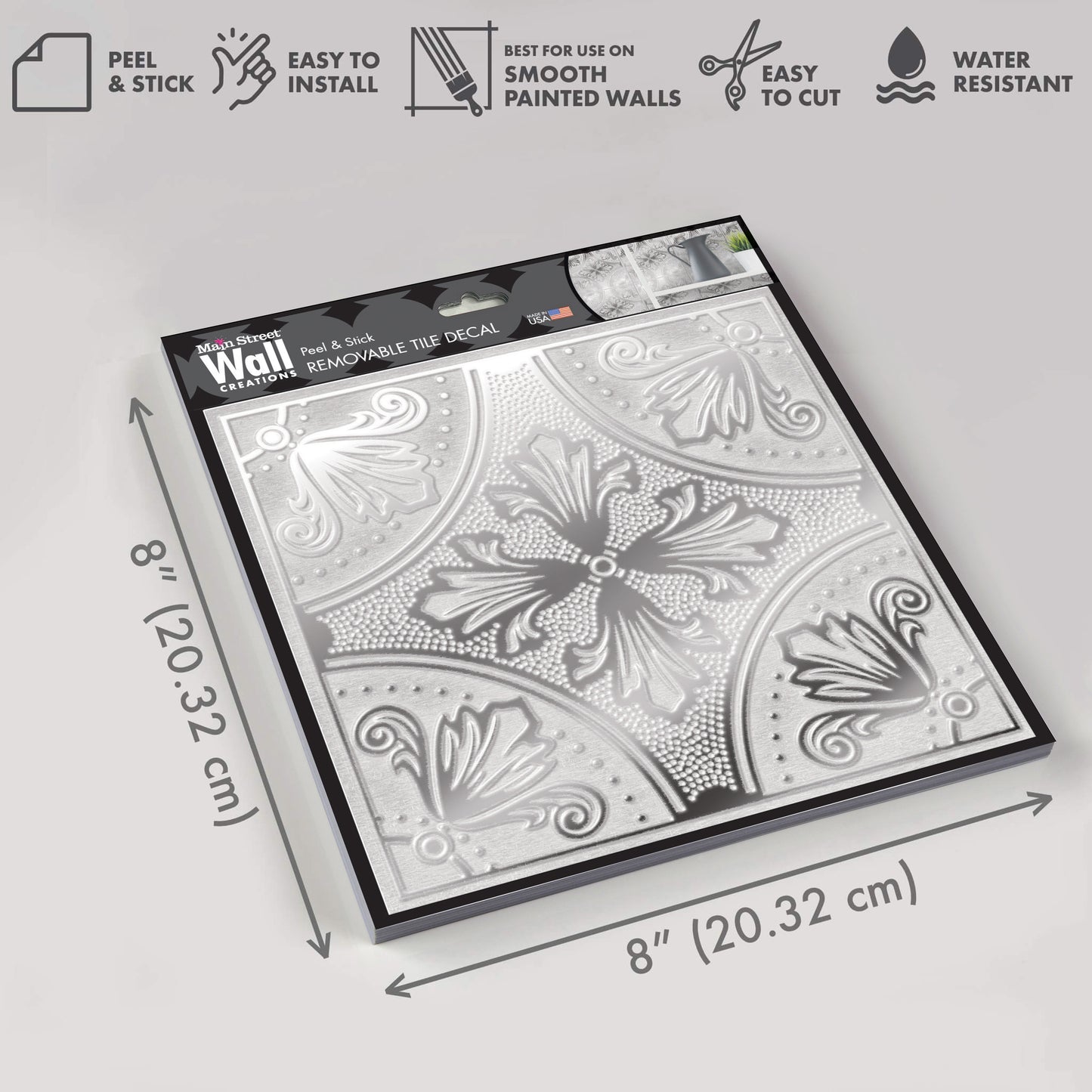 White Painted Silver Fleur Tile Decal