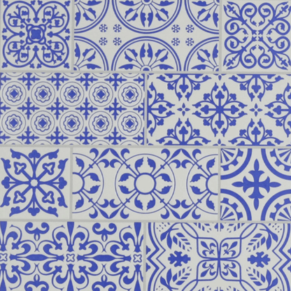 Blue Painted Stone Mosaic Peel and Stick Tile – Removable 8x8" Wallpaper Accent for DIY & Home Decor