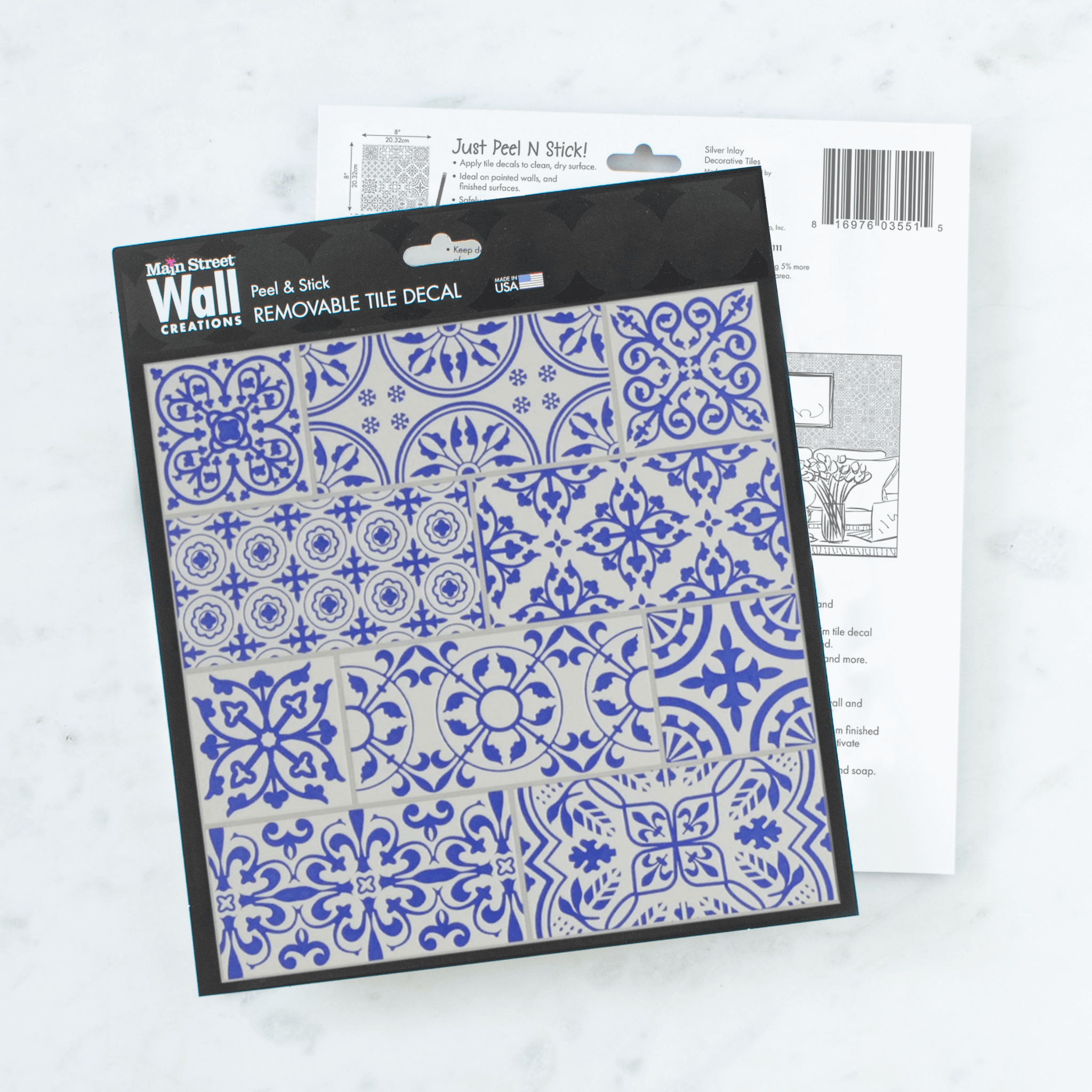 Blue Painted Stone Mosaic Peel and Stick Wallpaper Tiles - 24 Pack
