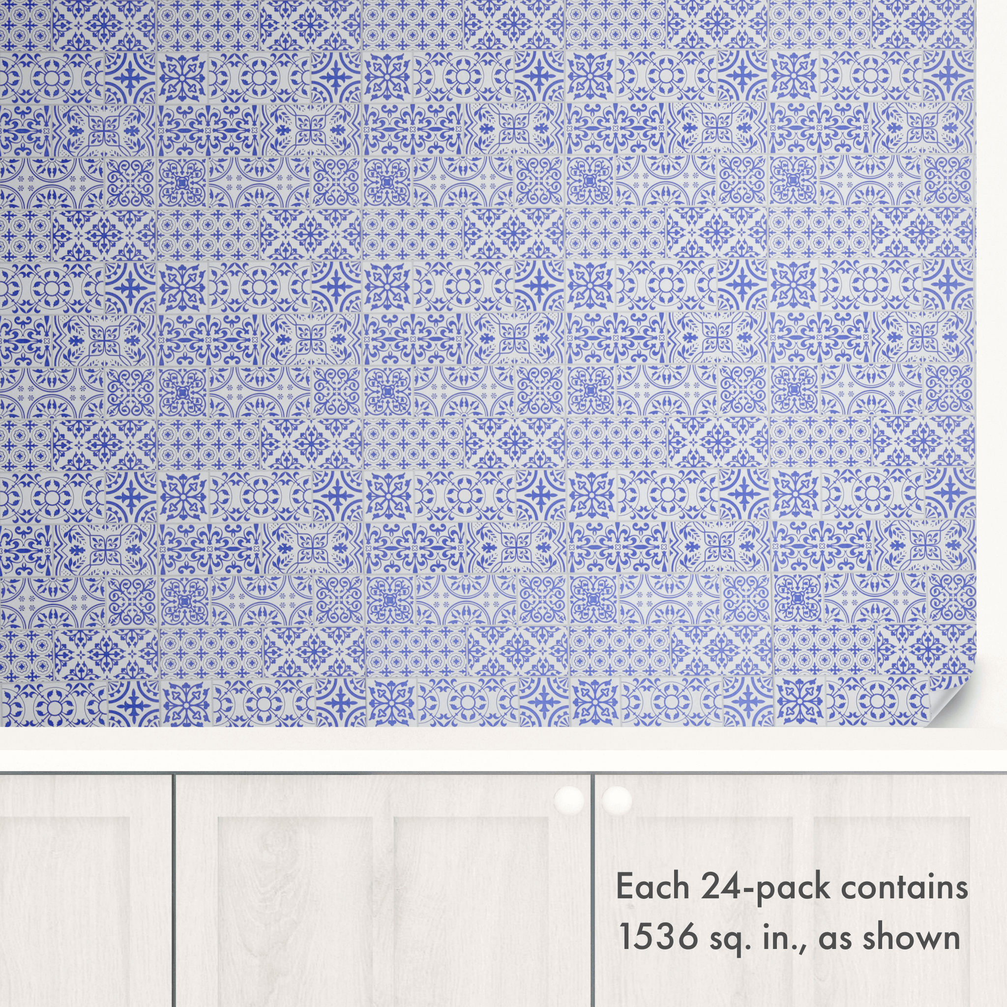 Blue Painted Stone Mosaic Peel and Stick Wallpaper Tiles - 24 Pack