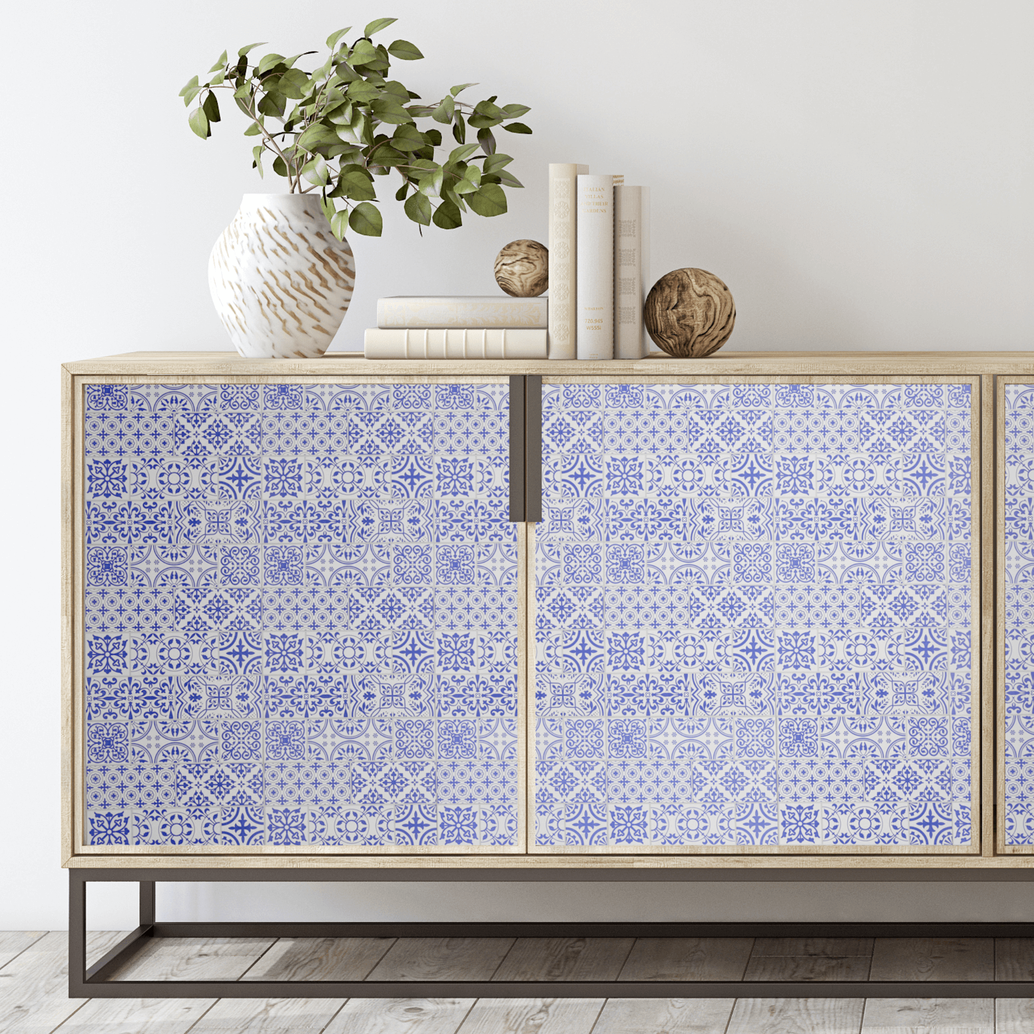 Blue Painted Stone Mosaic Peel and Stick Wallpaper Tiles - 24 Pack