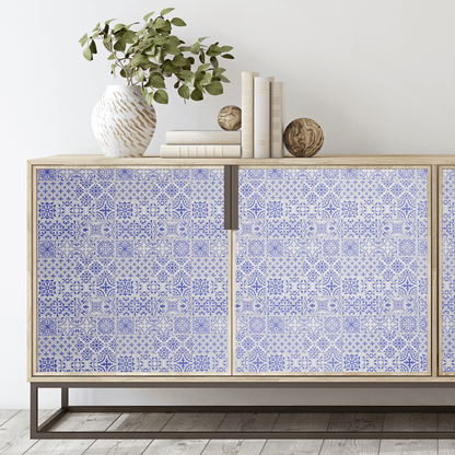 Blue Painted Stone Mosaic Peel and Stick Tile – Removable 8x8" Wallpaper Accent for DIY & Home Decor