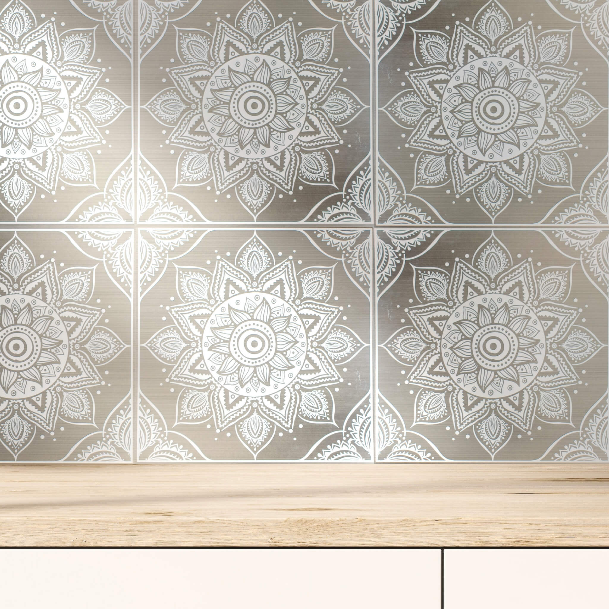White Mandala Peel and Stick Wallpaper Tiles - 24 Pack