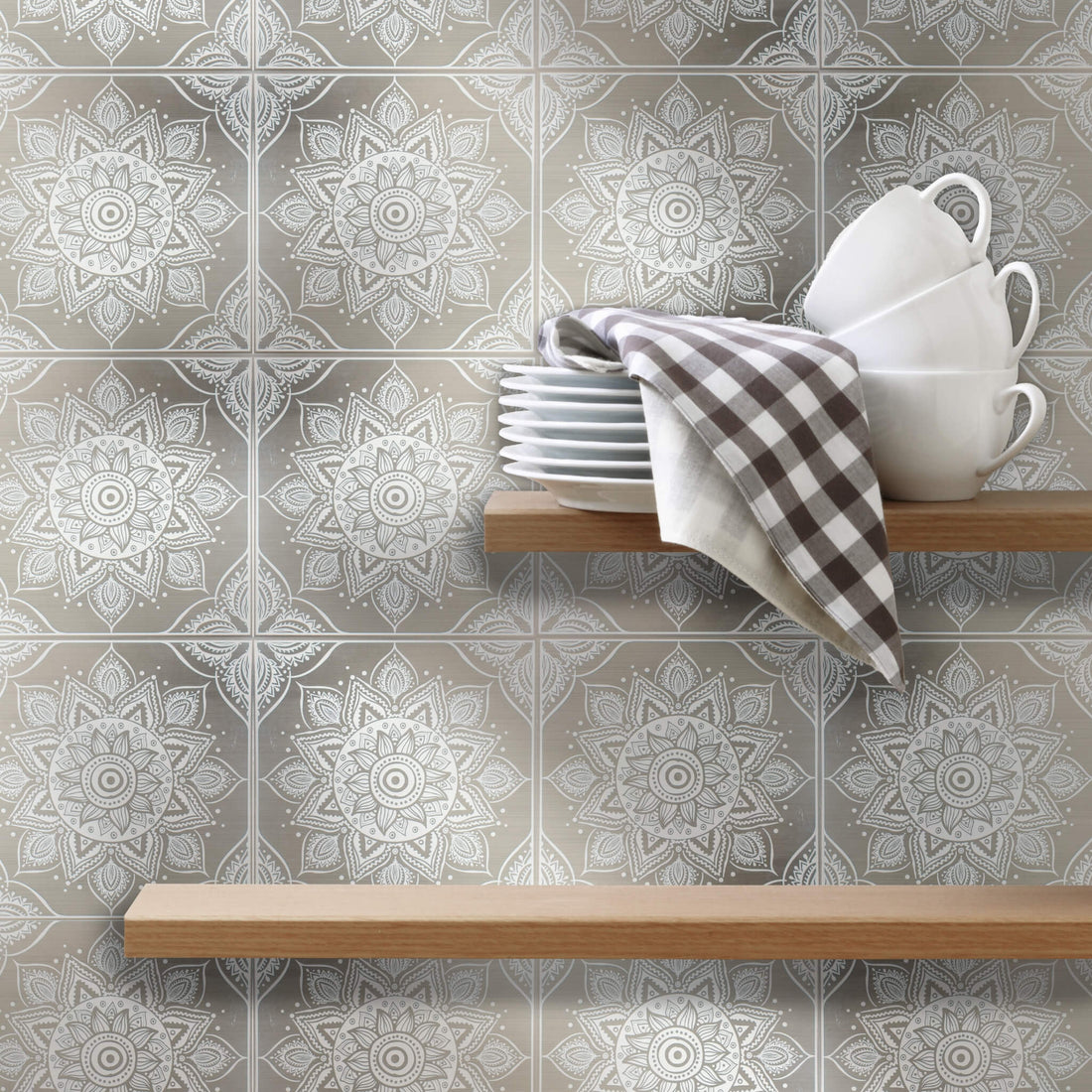 White Mandala Peel and Stick Wallpaper Tiles - 24 Pack