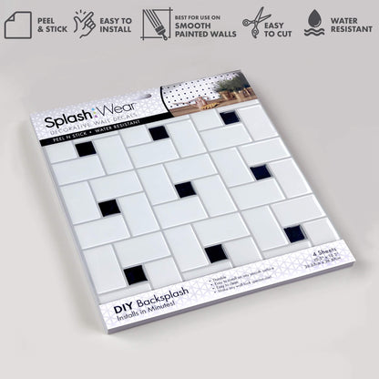 Country White Black – Peel and Stick Backsplash Tile 10.5x10.5" in Sculpted Basket Weave Design