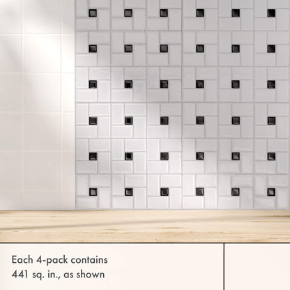 Country White Black – Peel and Stick Backsplash Tile 10.5x10.5" in Sculpted Basket Weave Design