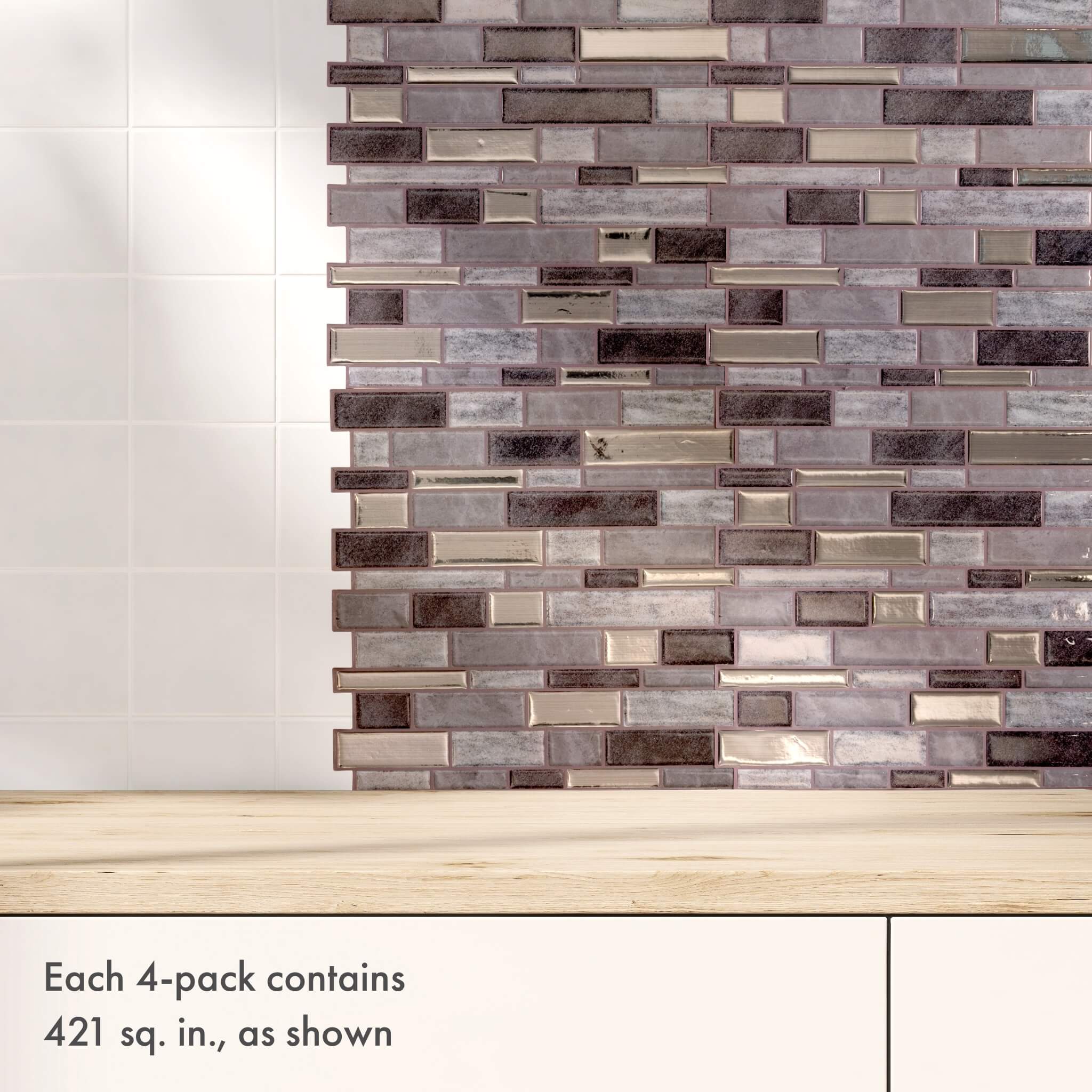 Earth Grey Mosaic Peel and Stick Backsplash Tile - 4 Pack or 8 Pack
