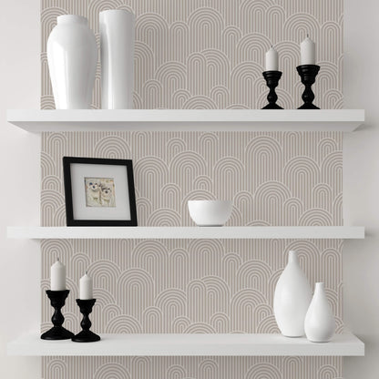 Embrace Your Curves – Peel and Stick Wallpaper Panel 16 x 24" in Taupe Arch Pattern