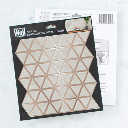 Rose Gold Triangles – Peel and Stick Wall Tile 8x8" in Faux Marble and Metallic Finish