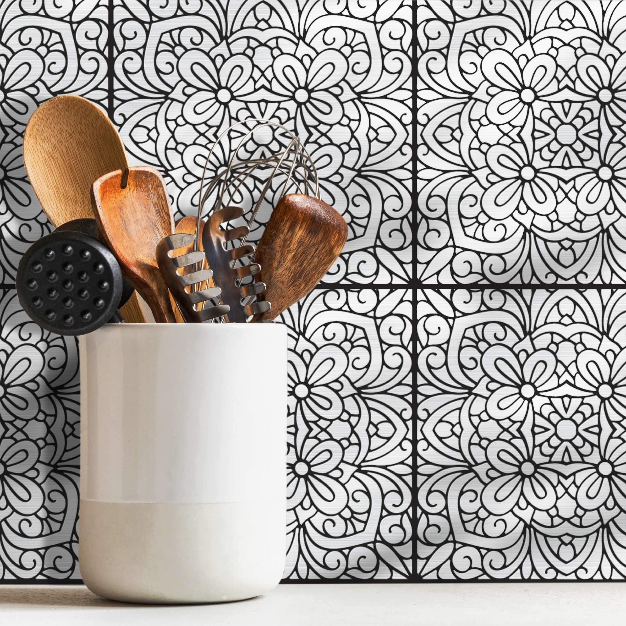 Silver Inked Garden Peel and Stick Wallpaper Tiles - 24 Pack