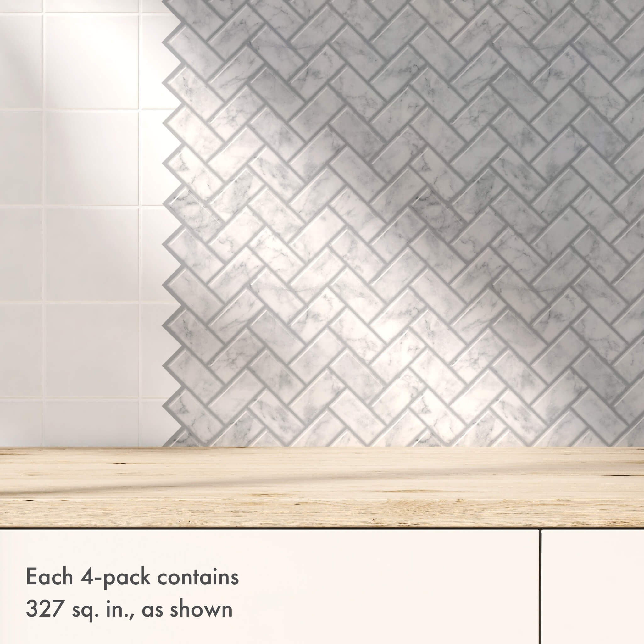 Marble Herringbone Peel and Stick Backsplash Tile - 4 Pack or 8 Pack