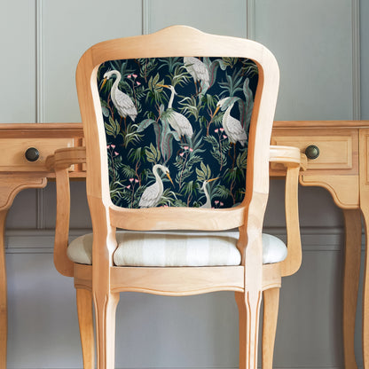 No Egrets – Peel and Stick Wallpaper Panel 16 x 24" in Navy with Birds and Botanicals