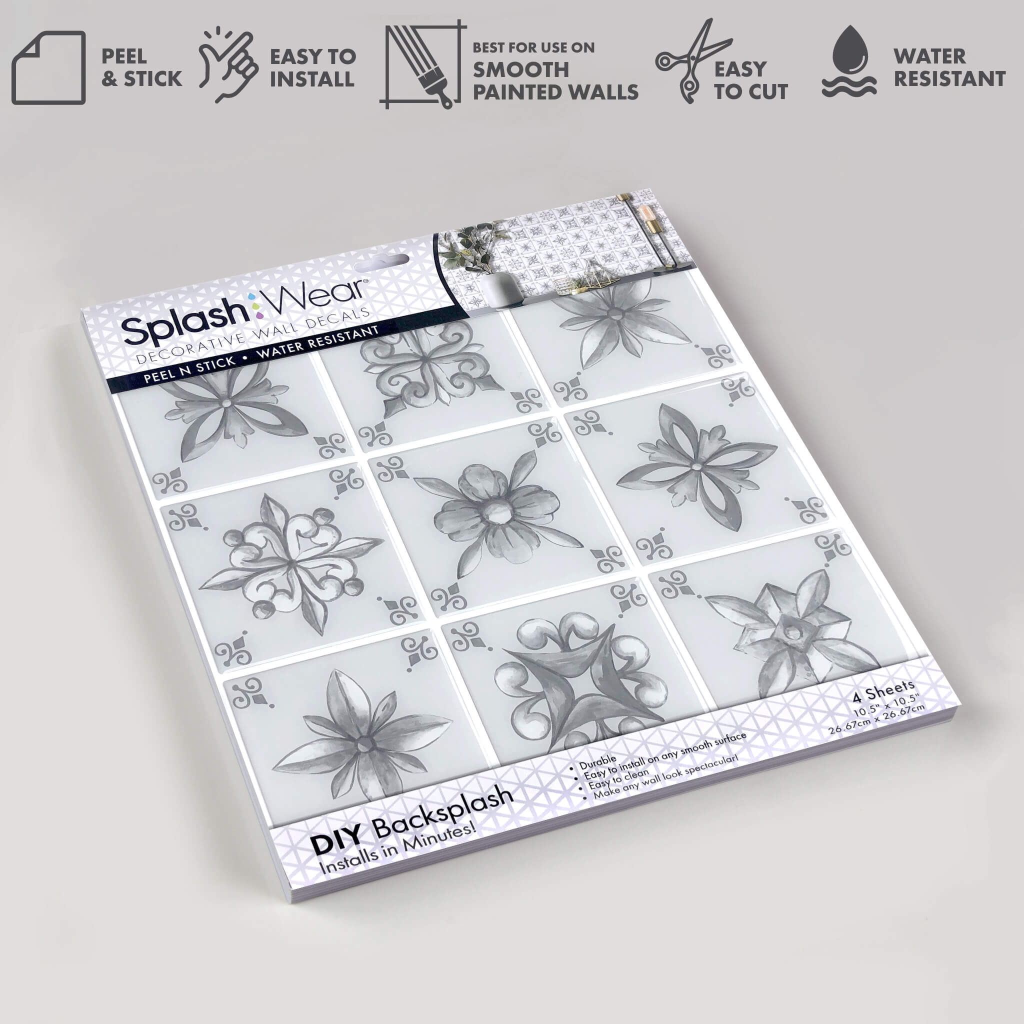 Painted Decorative Peel and Stick Backsplash Tile - 4 Pack