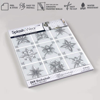 Painted Decorative Tiles – Peel and Stick Backsplash Tile 10.5x10.5" in Sculpted Artistic Finish