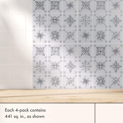 Painted Decorative Tiles – Peel and Stick Backsplash Tile 10.5x10.5" in Sculpted Artistic Finish