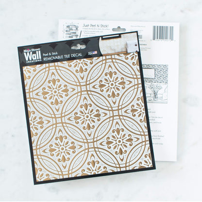 Gold Pastel Painted Design – 8x8"Peel and Stick Wallpaper Tile