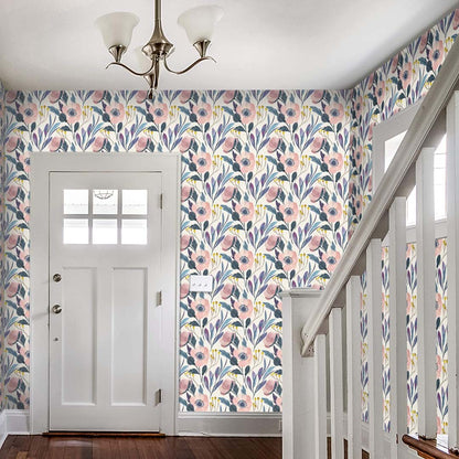 Pink Wildflowers – Peel and Stick Wallpaper Roll 20.5" x 16 ft in Pastel Meadow Bloom