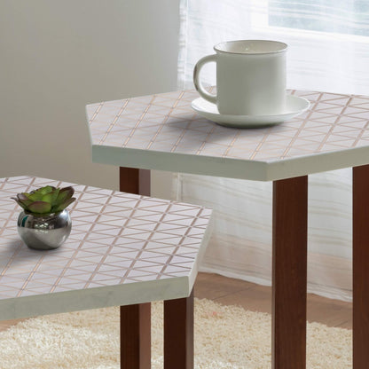 Rose Gold Triangles – Peel and Stick Wall Tile 8x8" in Faux Marble and Metallic Finish