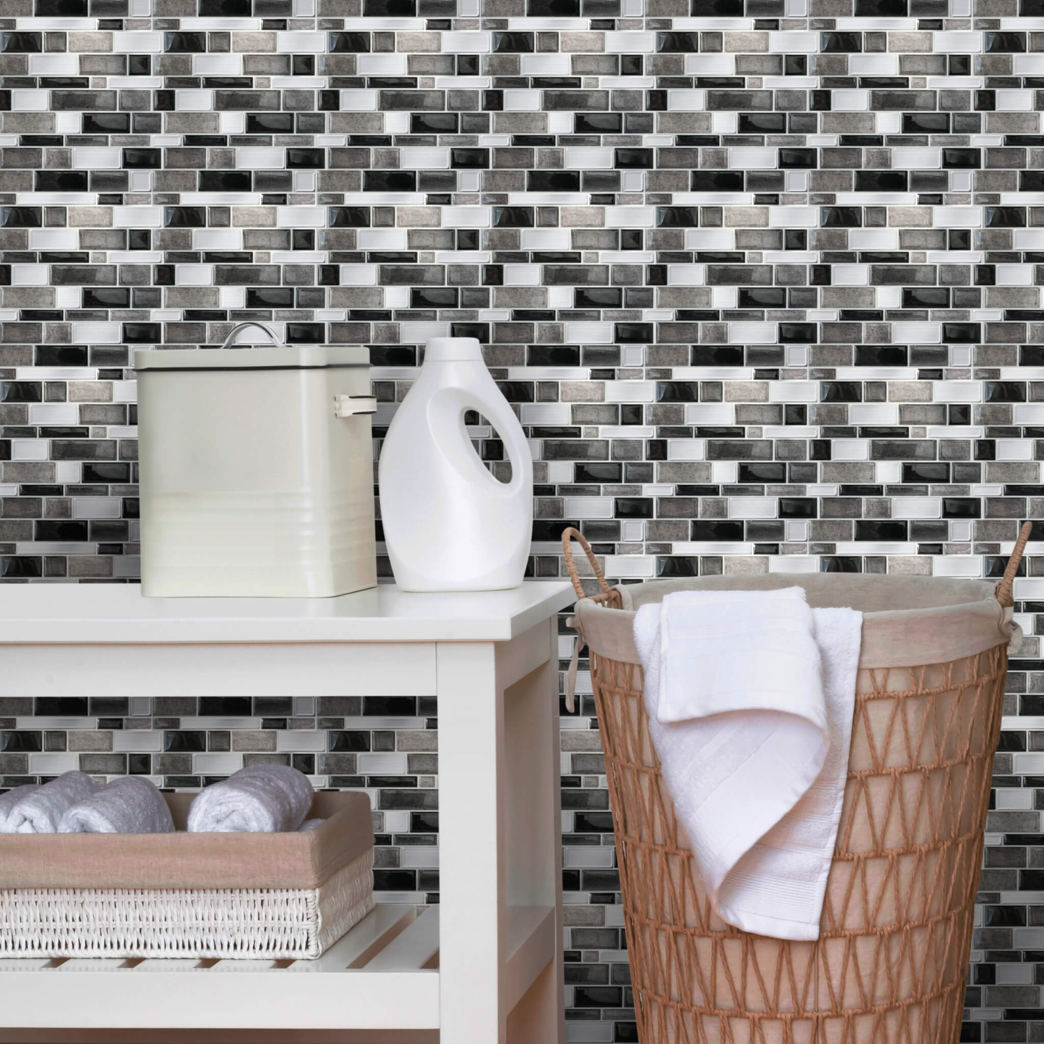 Silver and Black Mosaic Peel and Stick Backsplash Tile - 4 Pack or 8 Pack
