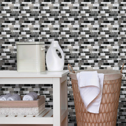 Silver and Black Mosaic – Peel and Stick Backsplash Tile 10.5x10.5" in Sculpted Metallic Finish