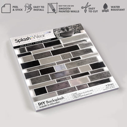 Silver and Black Mosaic – Peel and Stick Backsplash Tile 10.5x10.5" in Sculpted Metallic Finish