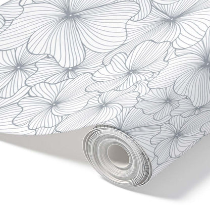 Silver Flowers – Peel and Stick Wallpaper Roll 20.5" x 16 ft in Metallic Floral Print